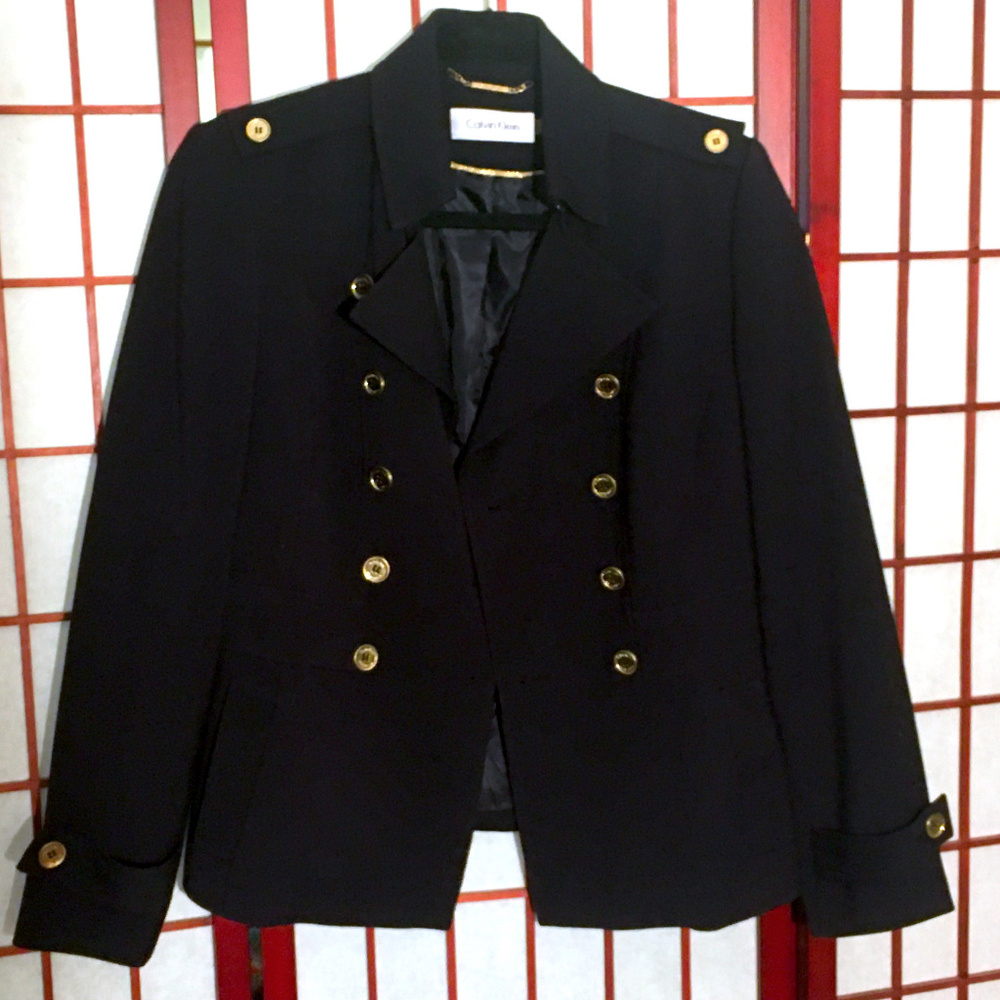 Women's Calvin Klein Blazer Size 6 Navy Blue Gold